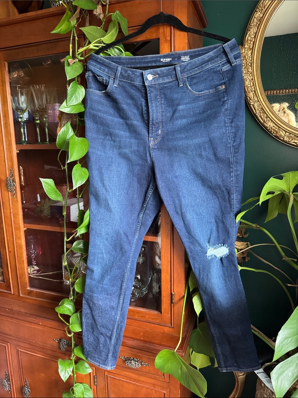 Old Navy Dark Blue Skinny Jeans with Knee Distress